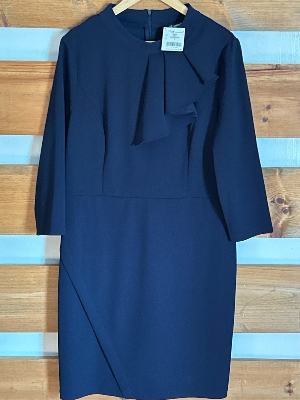 NWT Glamour Navy Size 16 Classy Mid Length 3/4 Sleeve Flutter Neck Accent Dress